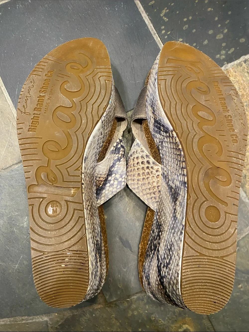 Wide Crisscross Wedge Sandals in Brown w/Snakeskin Detailing